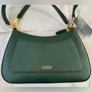 Lauren Ralph Lauren Dark Green Leather Shoulder Bag NWT